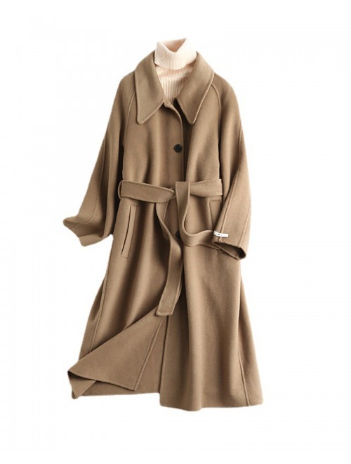 Wholesale Women Winter Lapel Neck Oversize Cashmere Thick Wool Coat with Belt