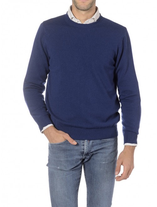 High Quality Plain Knitted Blue Cashmere Sweater Outlet 