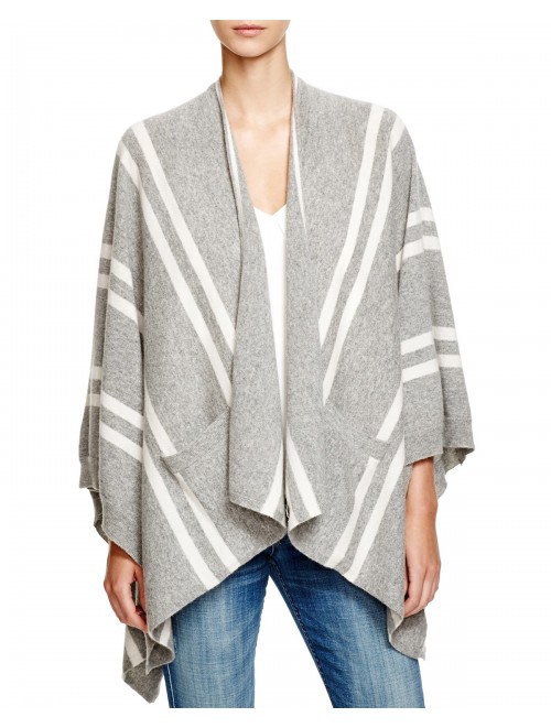 Stripe Oversize Open Front Cashmere Poncho