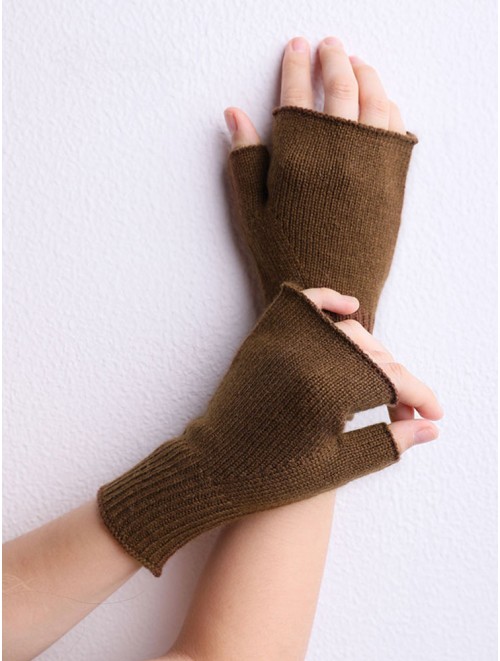 Unisex Short Cuff Plian Knit Cashmere Gloves Fingerless Mittens