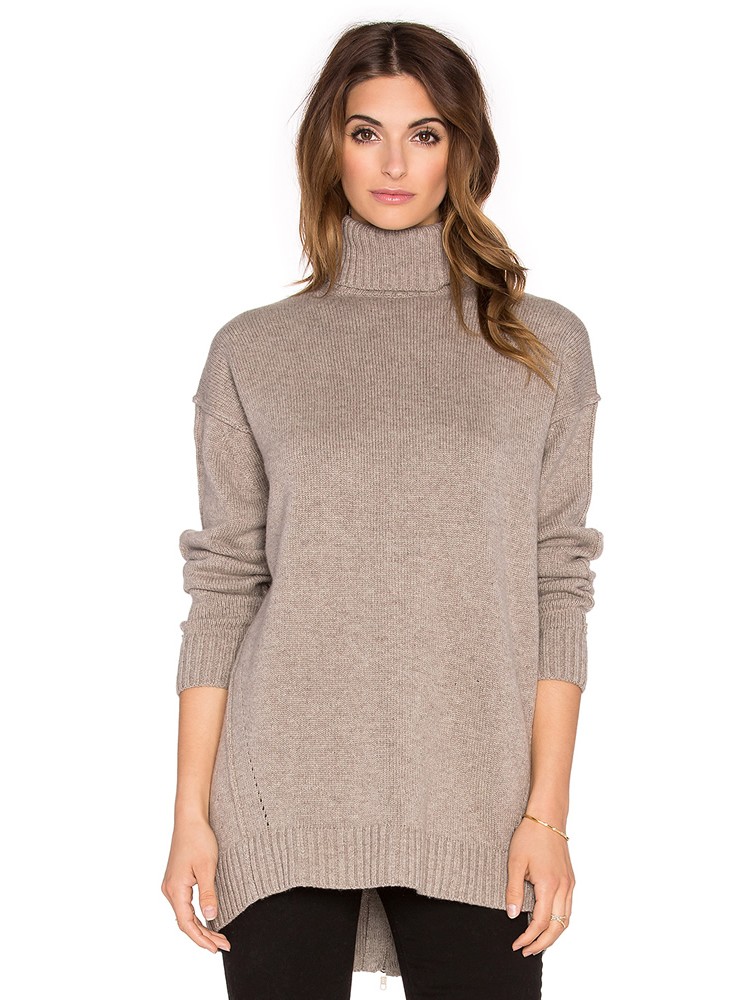 100% Cashmere Turtleneck Pullover With Back Zipper