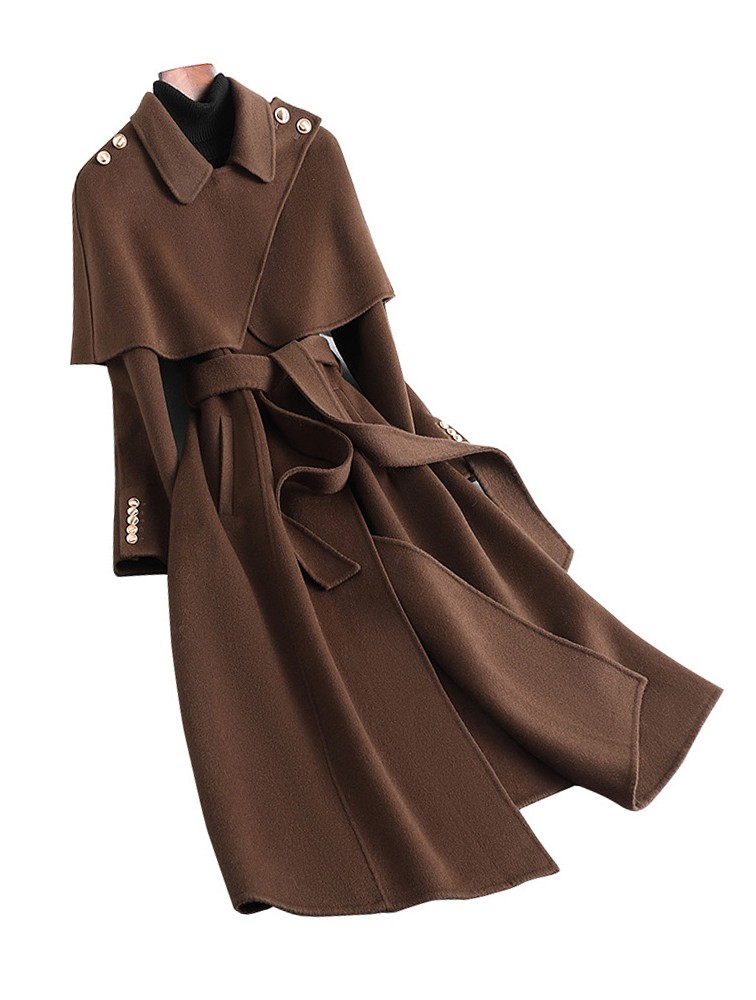 Wholesale French Style Double Face Women Long Cloak Woolen Coat