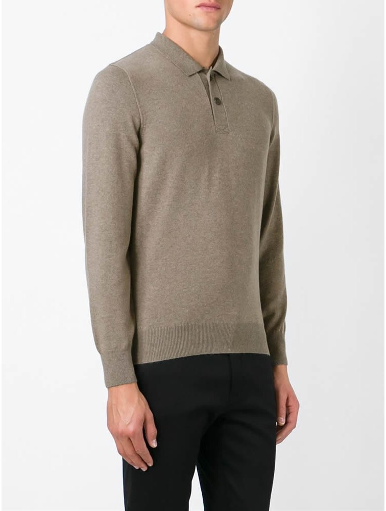 Men Long Sleeve Polo Neck Cashmere Sweater